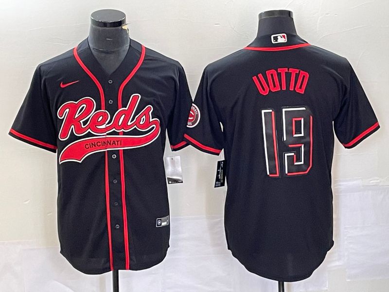 Men Cincinnati Reds #19 Uotto Black Co Branding Nike Game MLB Jersey style 1